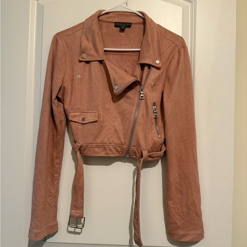 Blush Leather Jacket with Belt by Blank NYC